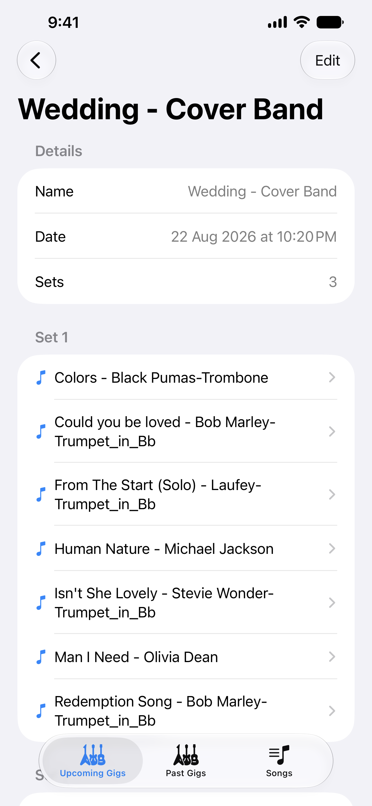 Gig Setlist Screenshot 1
